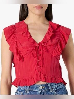 The Drop Chic Red Mango Tie Front Ruffled Cap Sleeves Blouse size small